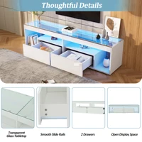 Светодиодный глянцевый шкаф для телевизора, подходит для большого телевизора до 70-дюймового диапазона, черный шкаф для телевизора в гостиной с 2 ящиками для гостиной — изображение 3