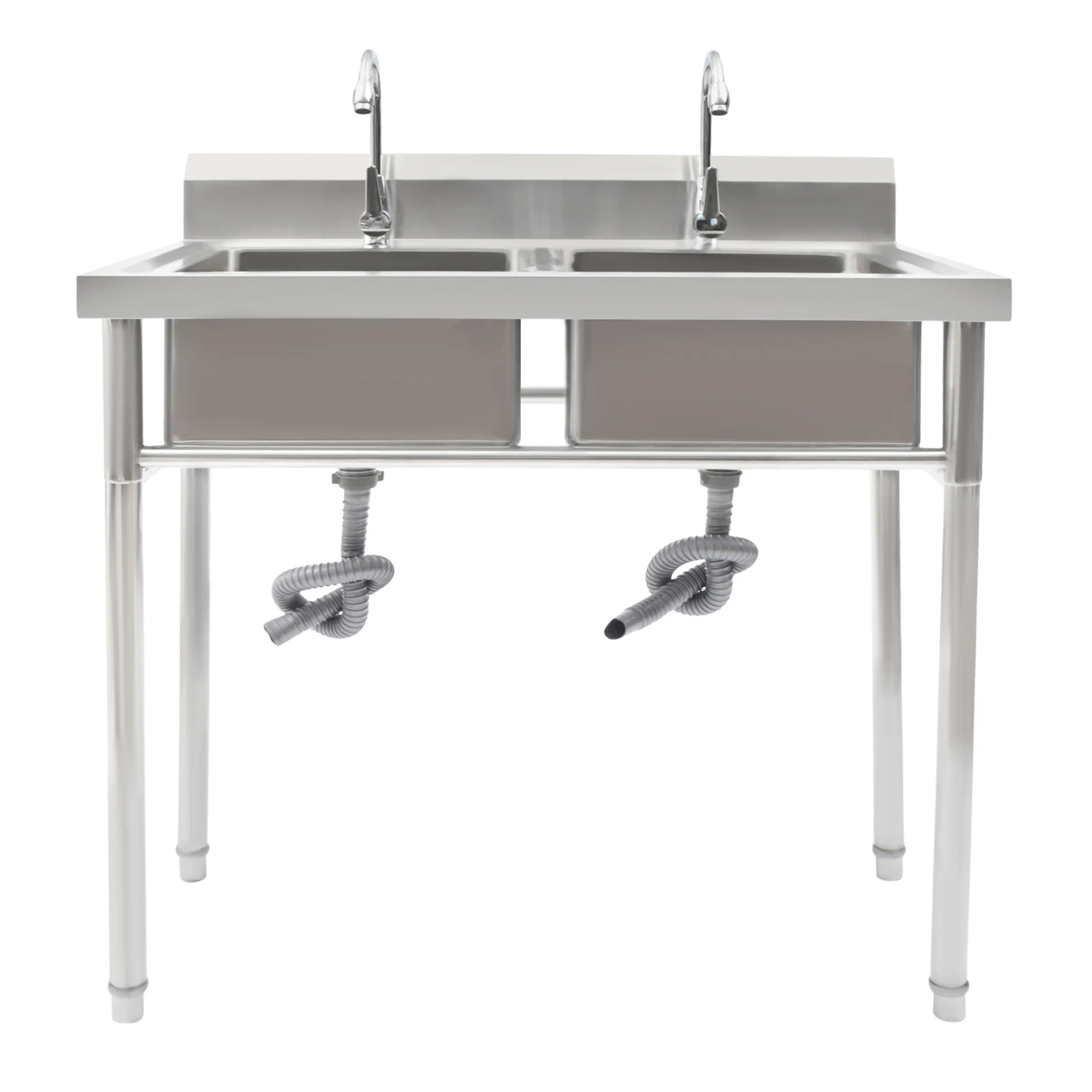 Commercial Stainless Steel Sink 2 Compartment Free Standing Utility Sink for Garage Restaurant