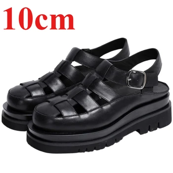 Summer Casual Roman Sandals Shoes for Men's 10cm Thick Soled Genuine Leather Sandals Comfortable Waterproof Platform Beach Shoes
