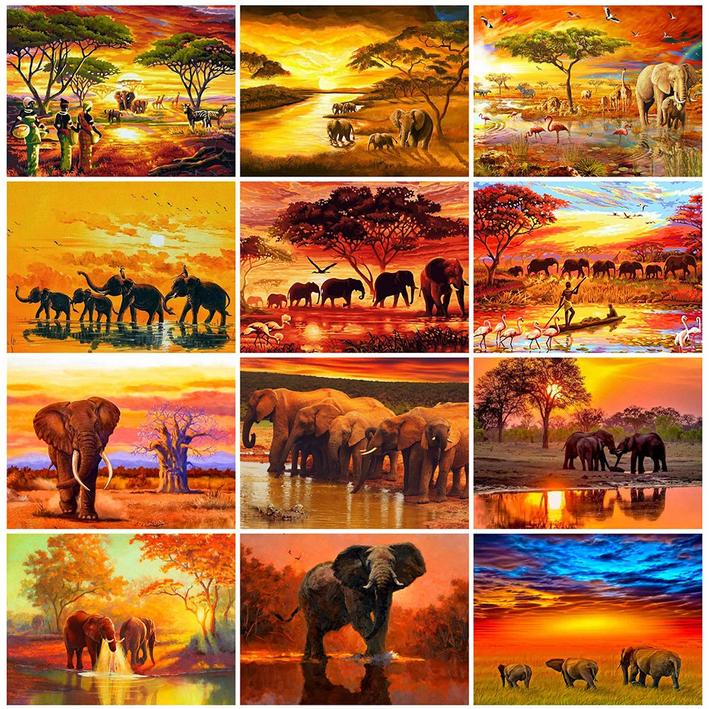 EverShine 5D Diamond Mosaic Elephant Picture Rhinestones Diamond Painting Sunset Full Square Drill Embroidery Animal Home Decor diamond painting