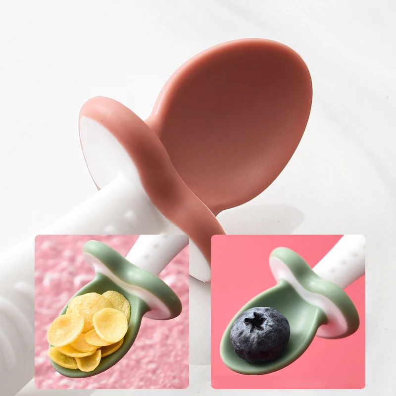 2Pcs/Set Baby Silicone Spoon Fork Cutlery Set Feeding Tableware Learn Spoon Set Short Easy silicone feeding spoon,silicone cutlery set,learning spoons,fork spoon set,baby cutlery
