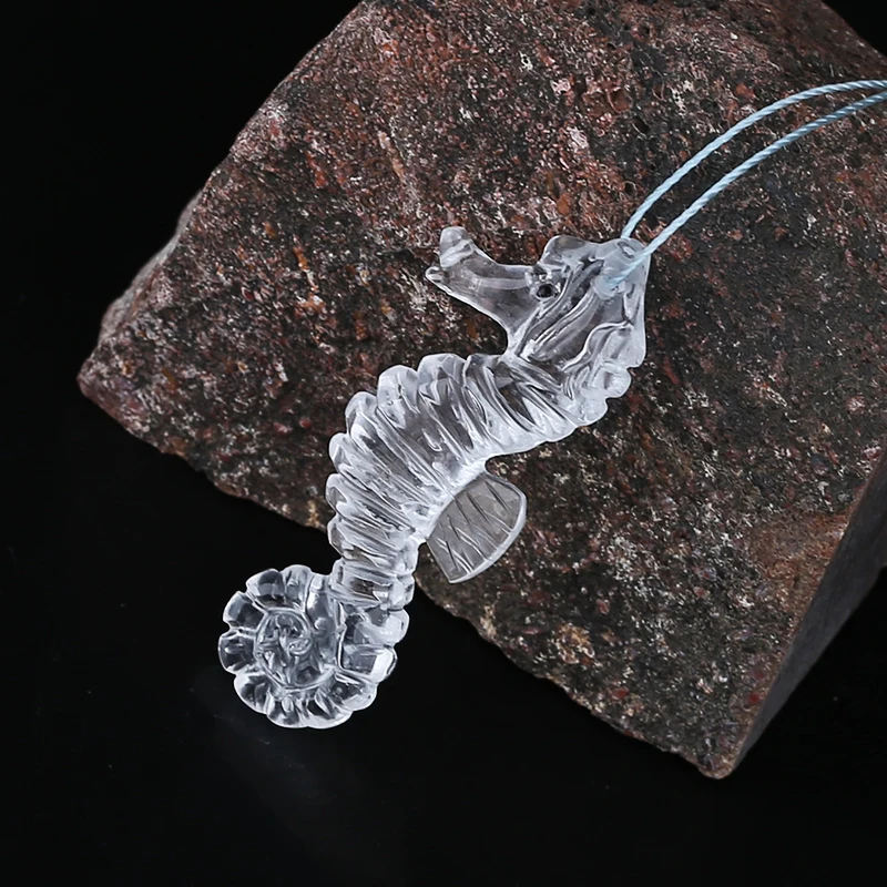 New Handmade White Quartz Carved Hippocampus Pendant Bead 50x22x7mm 7g Fashion Jewelry Necklace Accessories