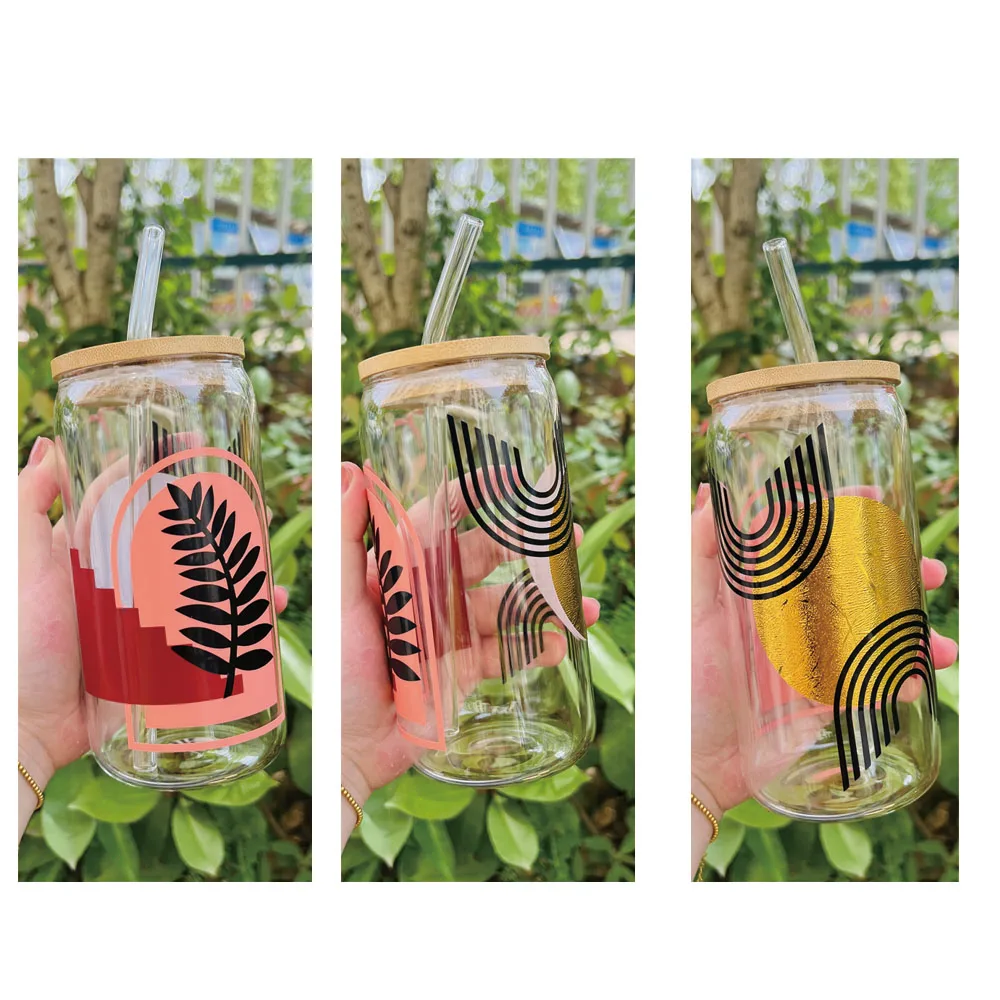 Engraved Glass Tumbler With Straw and Lid Boho Style Tumbler 