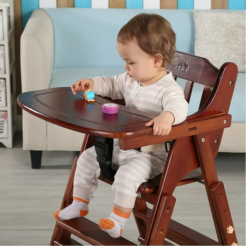 Foldable Baby Feed Table With Adjustable Seat Height, Pine Kids Highchair Have Plate, No Need To Assemble