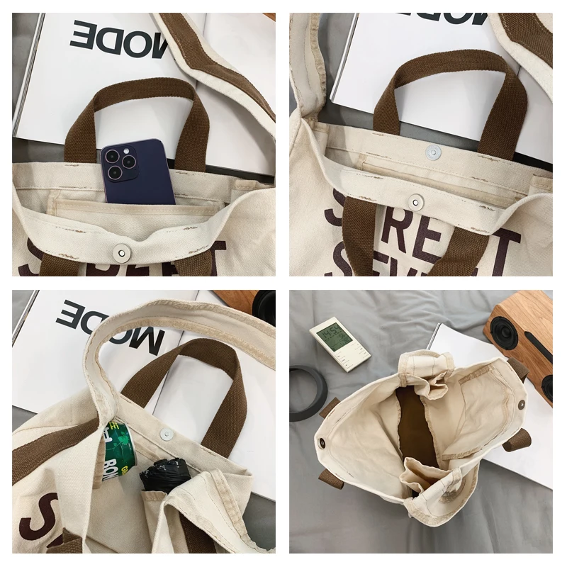 Canvas Tote Bag Letter Printing Shoulder Bags For Women High Capacity Crossbody Bag Casual Shopper Eco Bag Simple Daily Handbag