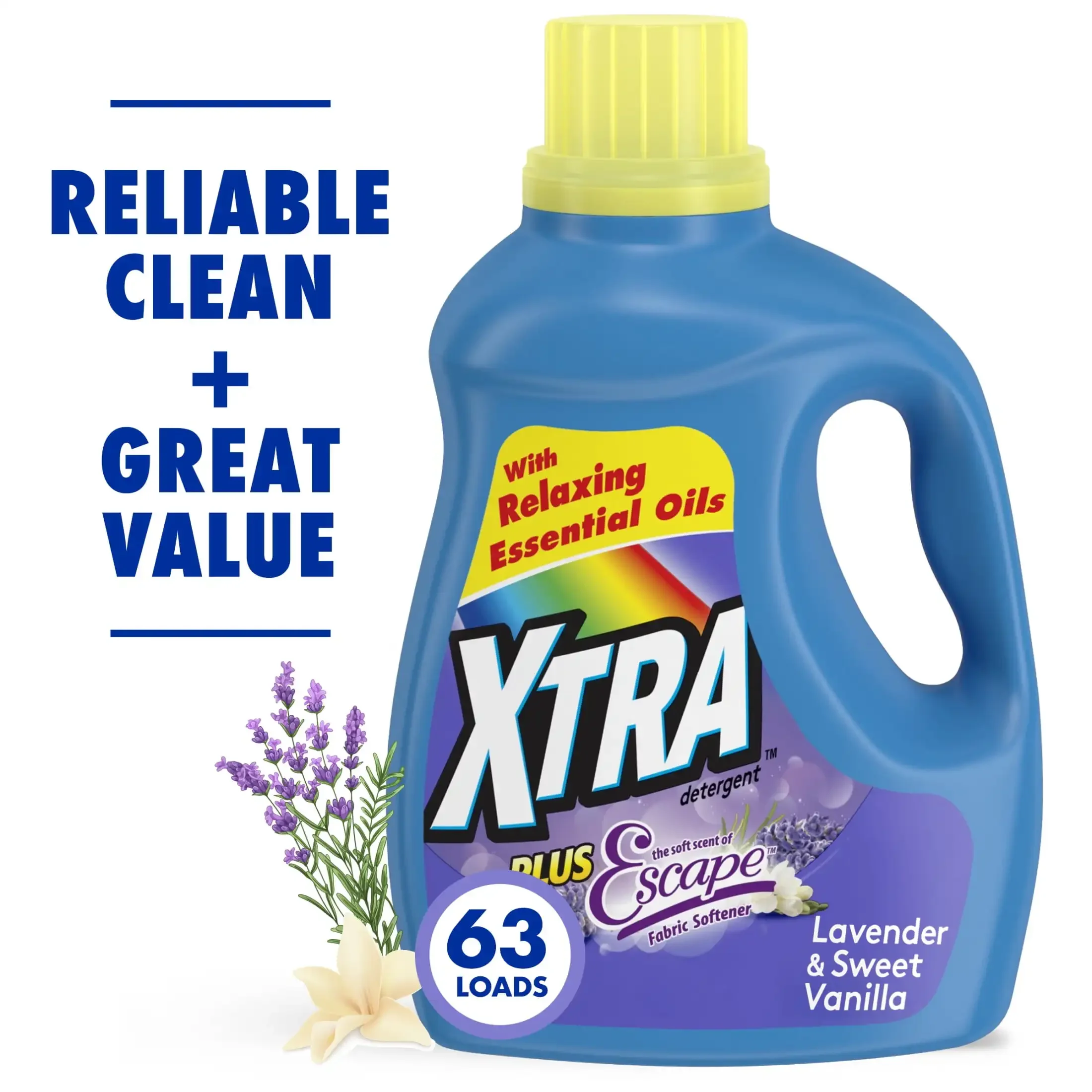 Plus Scent of Escape Lavender & Sweet Vanilla 63Loads Liquid Laundry Detergent 97.7Fl Oz Works in Standard & HE Washing Machines