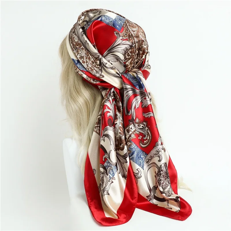 90*90CM Women's Silk Scarf Foulard En Satin Luxury Silk Scarf Neckerchief Purse Silk Square Scarf  SJ02 6