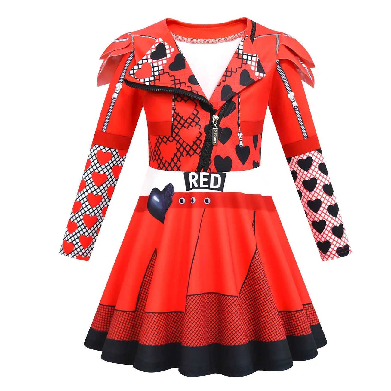 Girls Red Costume The Rise of Red D-Descendants Cosplay Costume Child Fantasia Halloween Clothes Wig Party Fancy Dress
