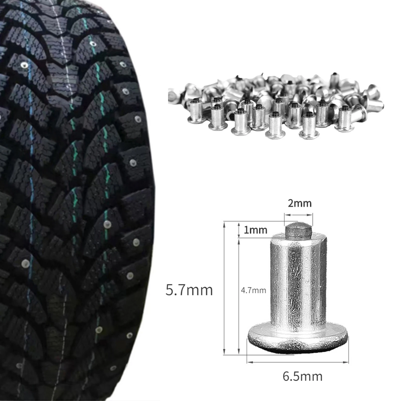 100pcs 6.5mm/0.26" Wheel Tyre Stud Screws Snow Tire Spikes Tyre Screw for Bike Motorcycle ATV Shoes