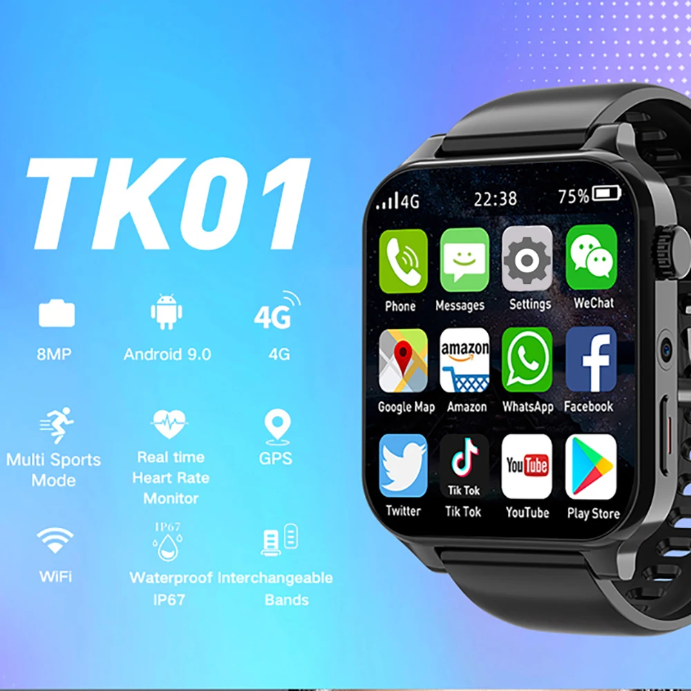 KOM3 4G Smart Watch Phone 4GB 64GB Android LTE GPS 1.99 HD Camera Google  Play Store