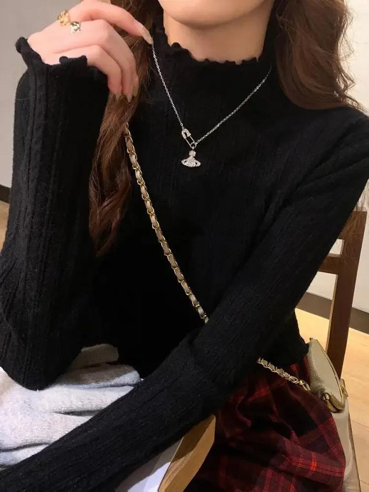 2024 Korea Ruched Turtleneck Women Sweaters Autumn Winter Warm Pullover Slim Tops Knitted Sweater Jumper Soft Pull Female 4