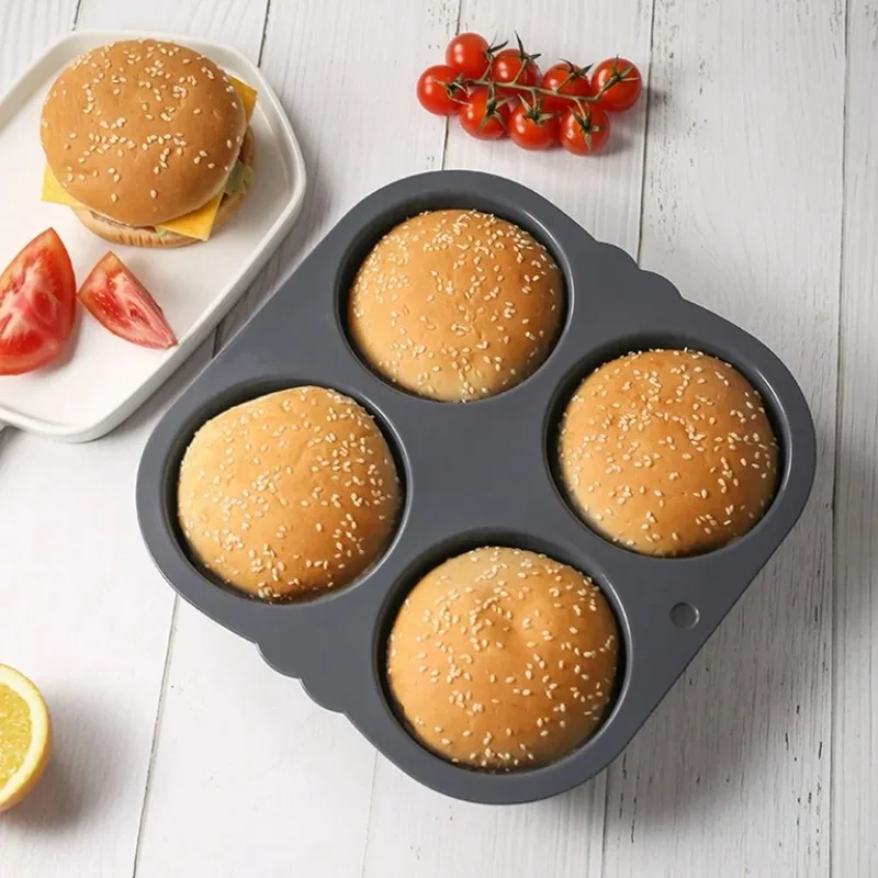 Non-Stick Silicone Hamburger Bun Mold Heat Resistant Reusable Perforated Design for Even Baking Ideal for Homemade Buns