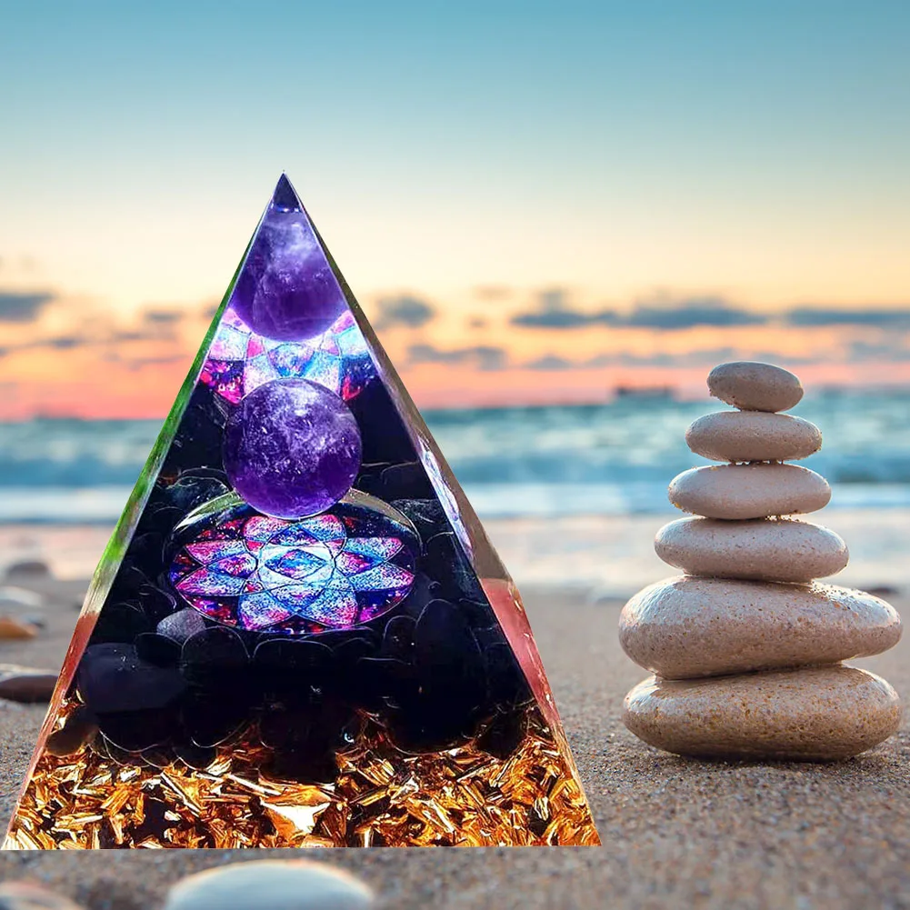 Ornament Crafts Crystal Stone Ornament Crystal Ornament Resin Ornaments Resin Crafts Natural Crystal Energy Generator Pyramid Peridot Amethyst Reiki Healing Chakra Resin Pyramid Egyptian Decor Room Decoration 1pc
