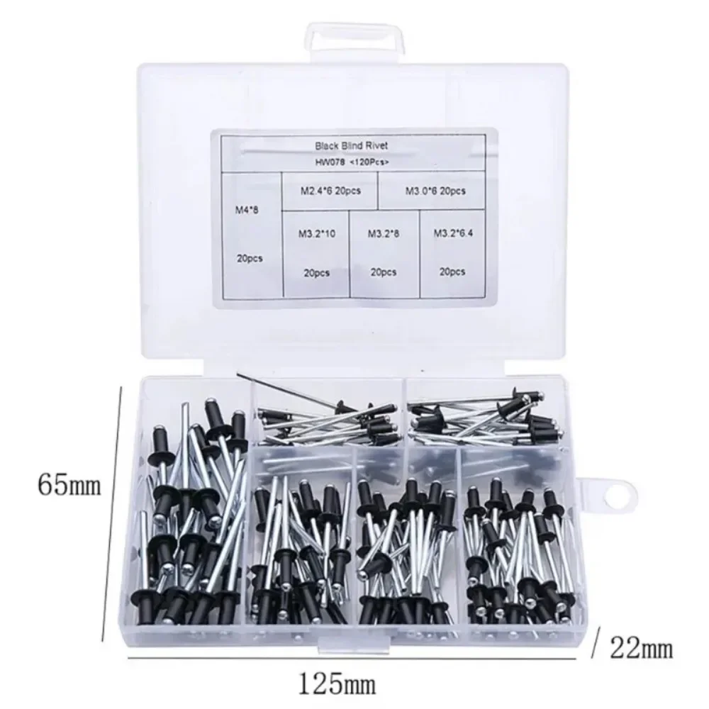 Pop Rivets 120pcs Aluminum M2.4-M4 Dome Head Blind Assorted Set Rivet Kit Nail Pull for Furniture