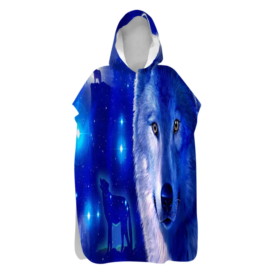 

Summer Animal Wolf Print Adult Kids Microfiber Quick Dry Beach Bath Towel Warm Change Bathrobe Swimsuit Travel Cloak Surf Poncho