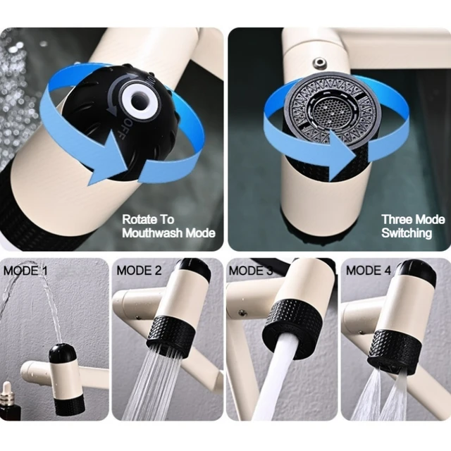 มัลติฟังก์ชั่น 4 โหมดอ่างล้างหน้าก๊อกน้ําหมุนร้อนและเย็นโต๊ะติดตั้ง TAP Stream Sprayer น้ําขึ้นไปสําหรับห้องน้ํา 2