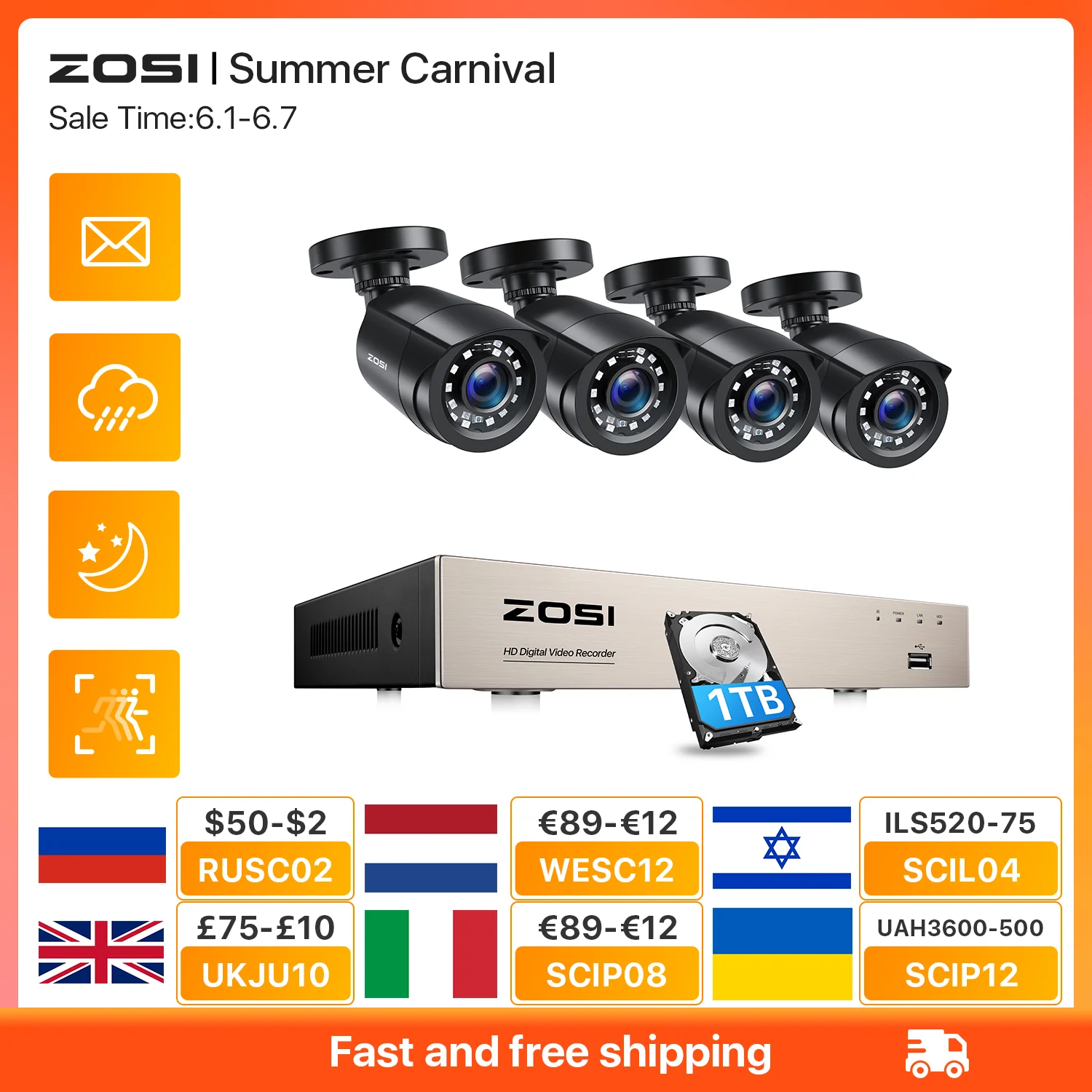 ZOSI 8CH 1080P CCTV System Outdoor 5MP Lite Video DVR with 2/4/6/8pcs 2MP Wired Security Cam Day/Night Video Surveillance System