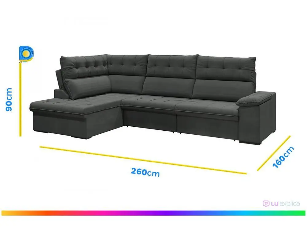 Sofá de Canto 6 Lugares Retrátil Reclinável Suede Veludo Madrid Flexforma Estofados 5