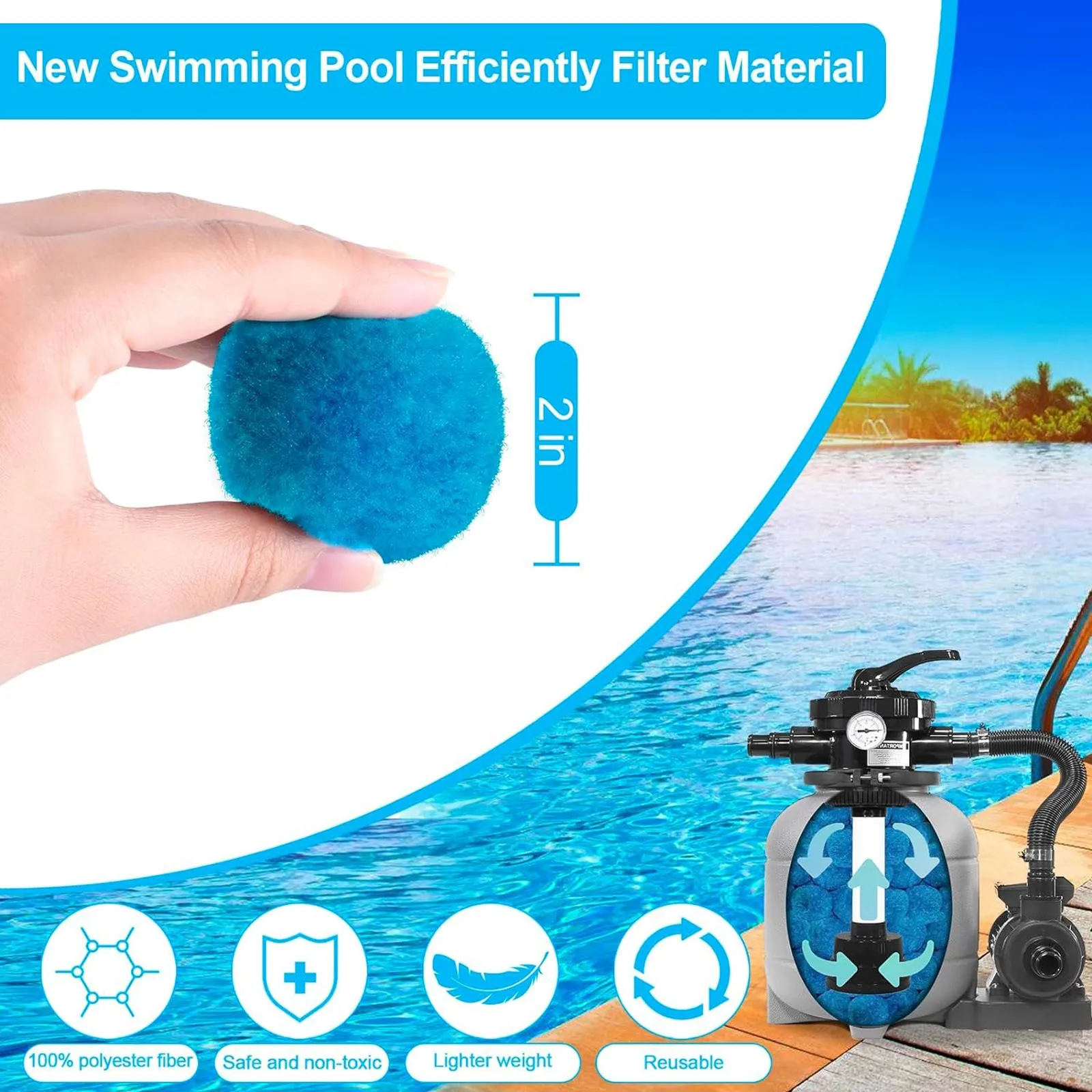 Hot Tub Filter Ball swimming pool filter hot tub filter cartridge Durable Fiber Swimming Pool SPA Filter Sand Alternative Household Supplies Reusable Ball