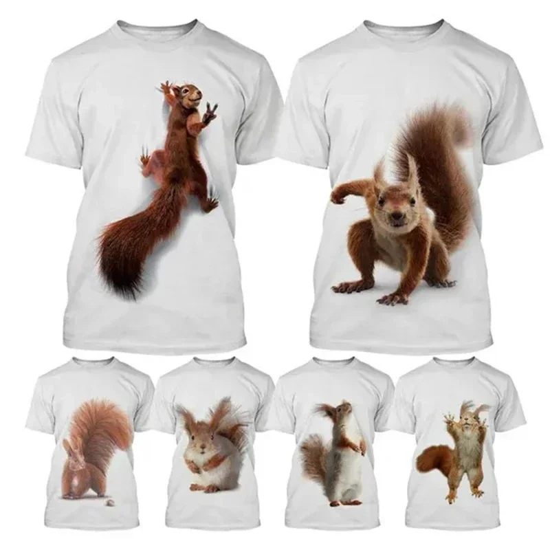 

Summer Father and Son Outfit New Hot Sale Squirrel 3D Printed Animal Graphics Interesting T-shirt Unisexes Casual Fashion Short