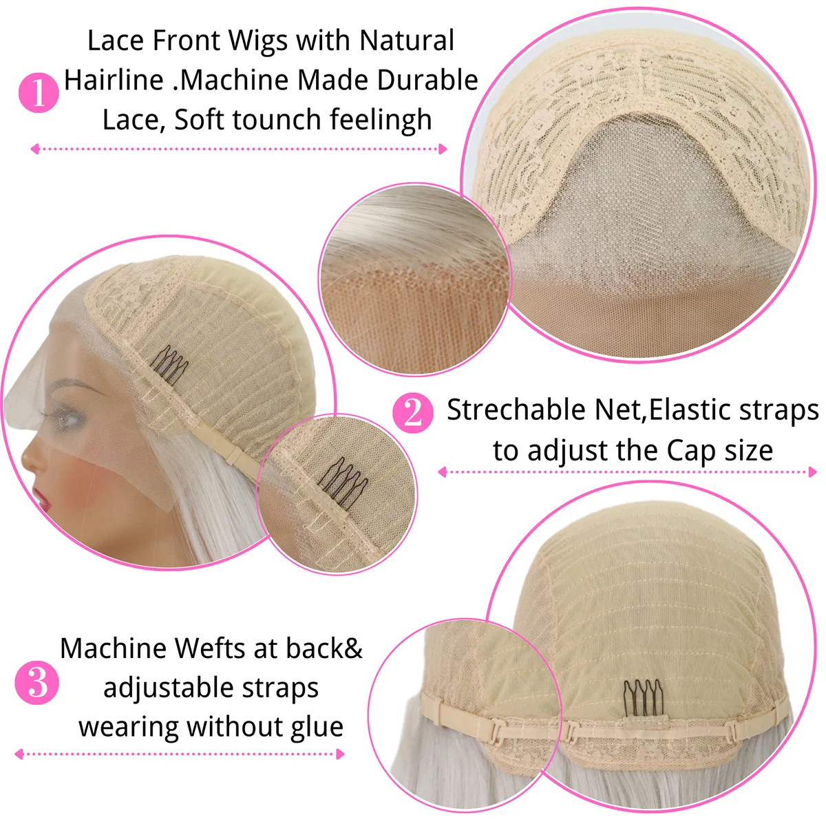 Long Straight Sliver Gray Synthetic Lace Front Wigs for Women Glueless Light Grey 13x4 Lace Front Wig Pre Plucked Heat Resistant