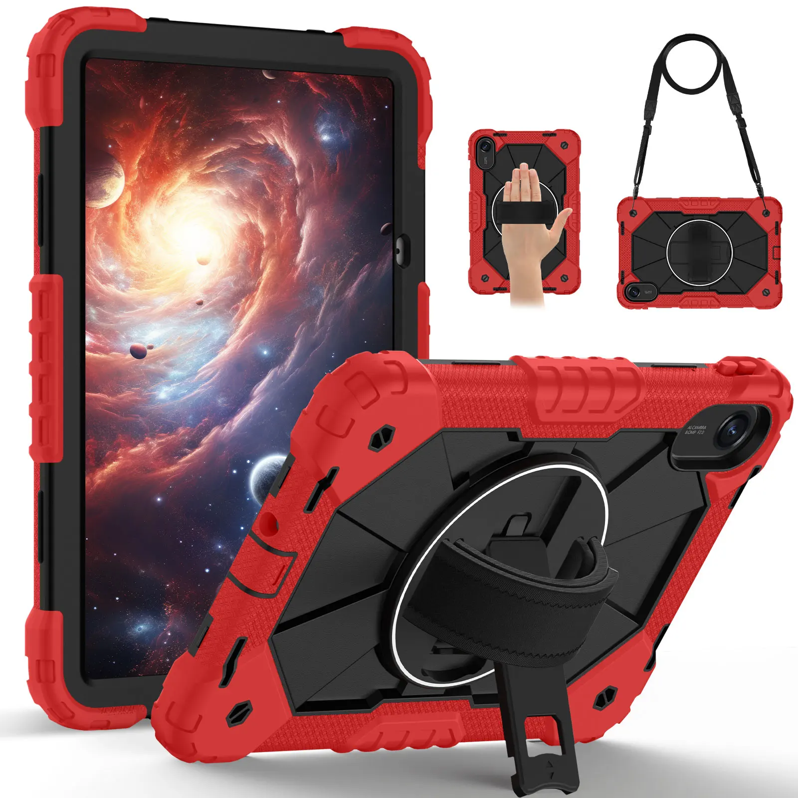 Heavy Duty Shockproof Tablet Cover with 360° Rotating Kickstand and Belt