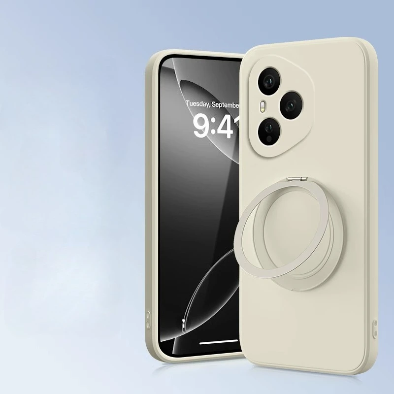 Liquid Silicone Magnetic Holder Phone Case - Matte Shockproof Soft Cover with Rotating Bracket