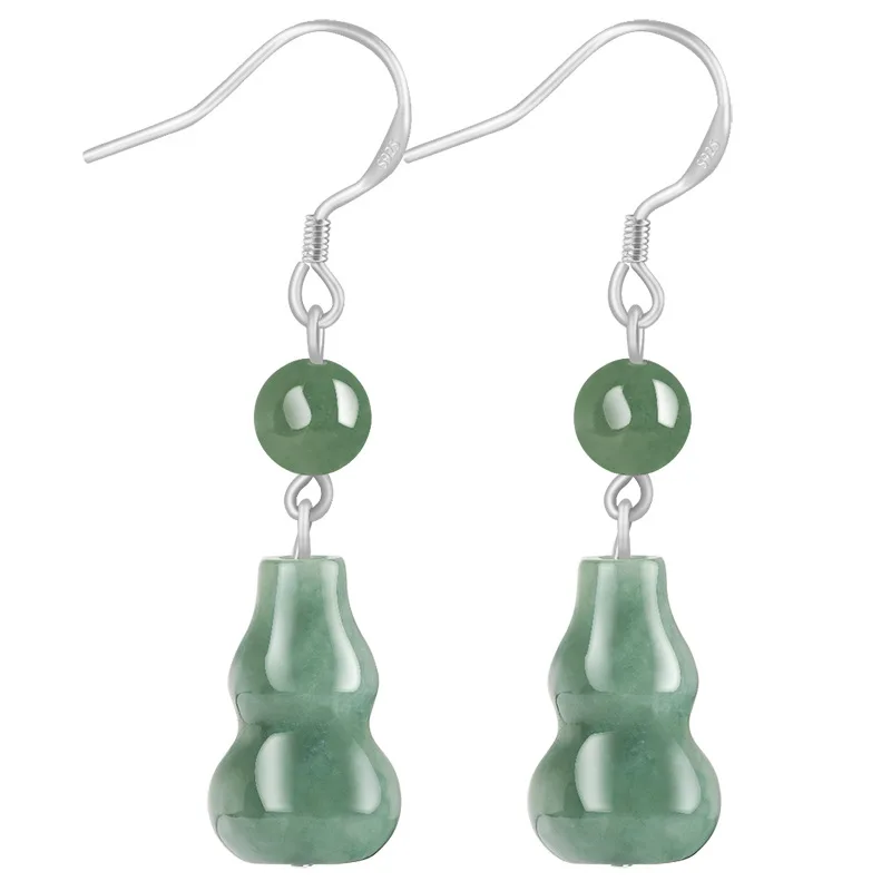 

Natural A-grade Jade Bean Green Gourd Earrings Bean Seed Jade Stone Earrings S925 Silver Inlaid Fashion Earrings Women's Jewelry