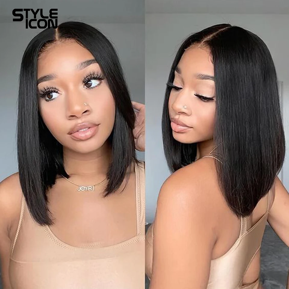 

Short Bob Wig Straight 13x1 T Part Human Hair Wigs for Black Women Pre Plucked Transparent Frontal Wig Brazilian Lace Wigs