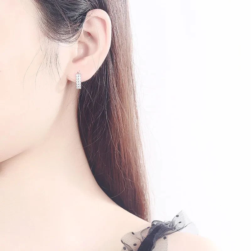 High Quality 925 Sterling silver Double row crystal Round Earrings Stud for women Fashion designer Jewelry Couple Gifts 3