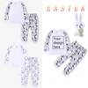 2025 Easter Pyjamas Kids Rabbit Eggs Bunny Sets Long Sleeve Top+Pants Pajamas Children Ribbon Homewear Clothes 2Pcs Toddler Suit 1