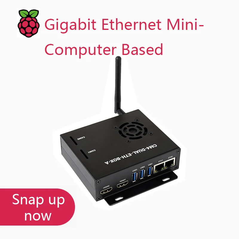 Waveshare Dual Gigabit Ethernet Mini-Computer Basato Sul Modulo Di Calcolo Raspberry Pi 4 (Non Incluso), Custodia In Metallo, Con Ventola Di Raffredda