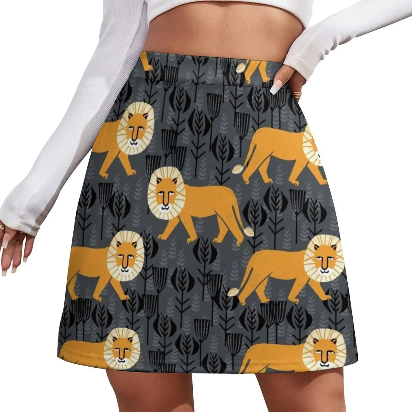 

Safari Lion Pattern by Andrea Lauren Mini Skirt women clothes Clothing female