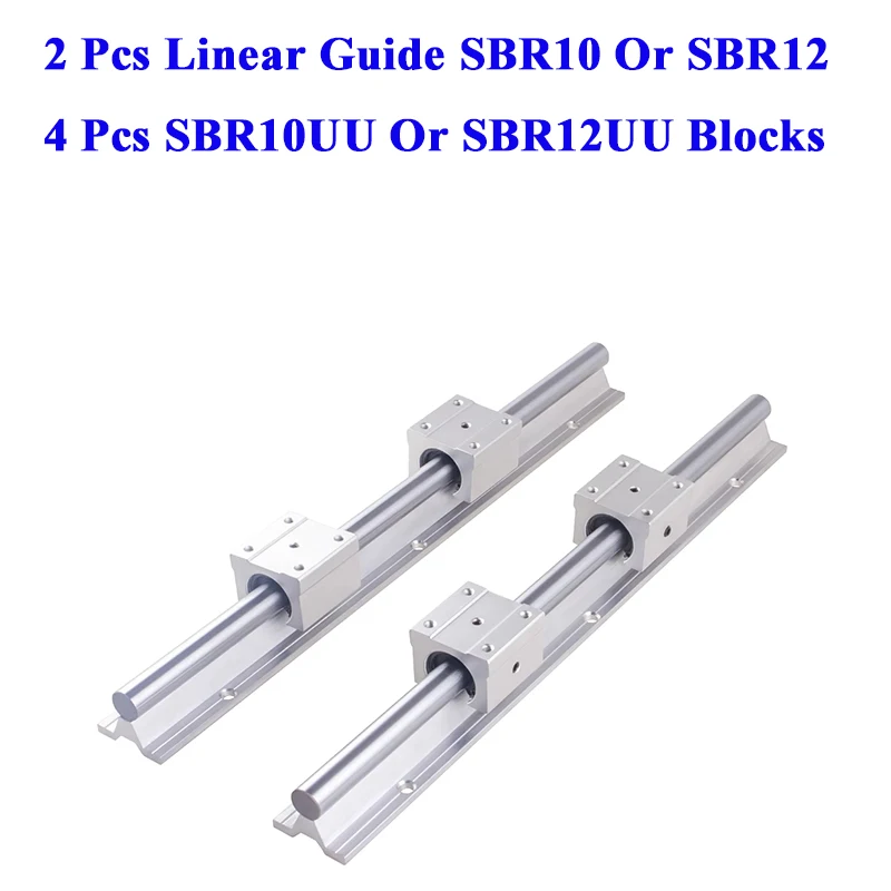 SBR Linear Rail SBR10 SBR12 250-1000 มม.2 ชิ้นคู่มือเชิงเส้น SBR10 หรือ SBR12 + 4 ชิ้น SBR10UU หรือ SBR12UU บล็อกสําหรับ CNC 3D ชิ้นส่วน 1
