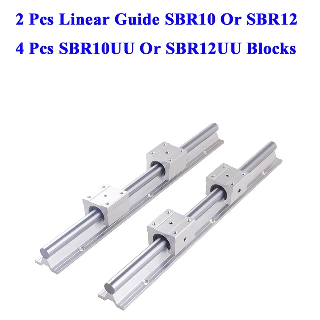 SBR Linear Rail SBR10 SBR12 250-1000 มม.2 ชิ้นคู่มือเชิงเส้น SBR10 หรือ SBR12 + 4 ชิ้น SBR10UU หรือ SBR12UU บล็อกสําหรับ CNC 3D ชิ้นส่วน 1