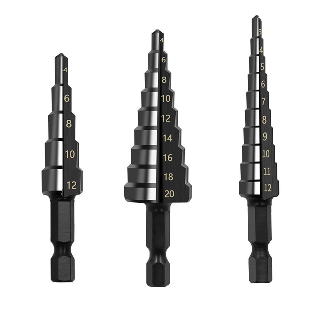 3-12mm 4-12mm 4-20mm HSS Straight Groove Step Drill Bit Nitrogen Coated Drilling Power Tools Set Wood Metal Hole Cutter