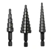 Broca escalonada de ranura recta HSS, juego de herramientas eléctricas de perforación recubiertas de nitrógeno, cortador de agujeros de Metal y madera, 3-12mm, 4-12mm, 4-20mm