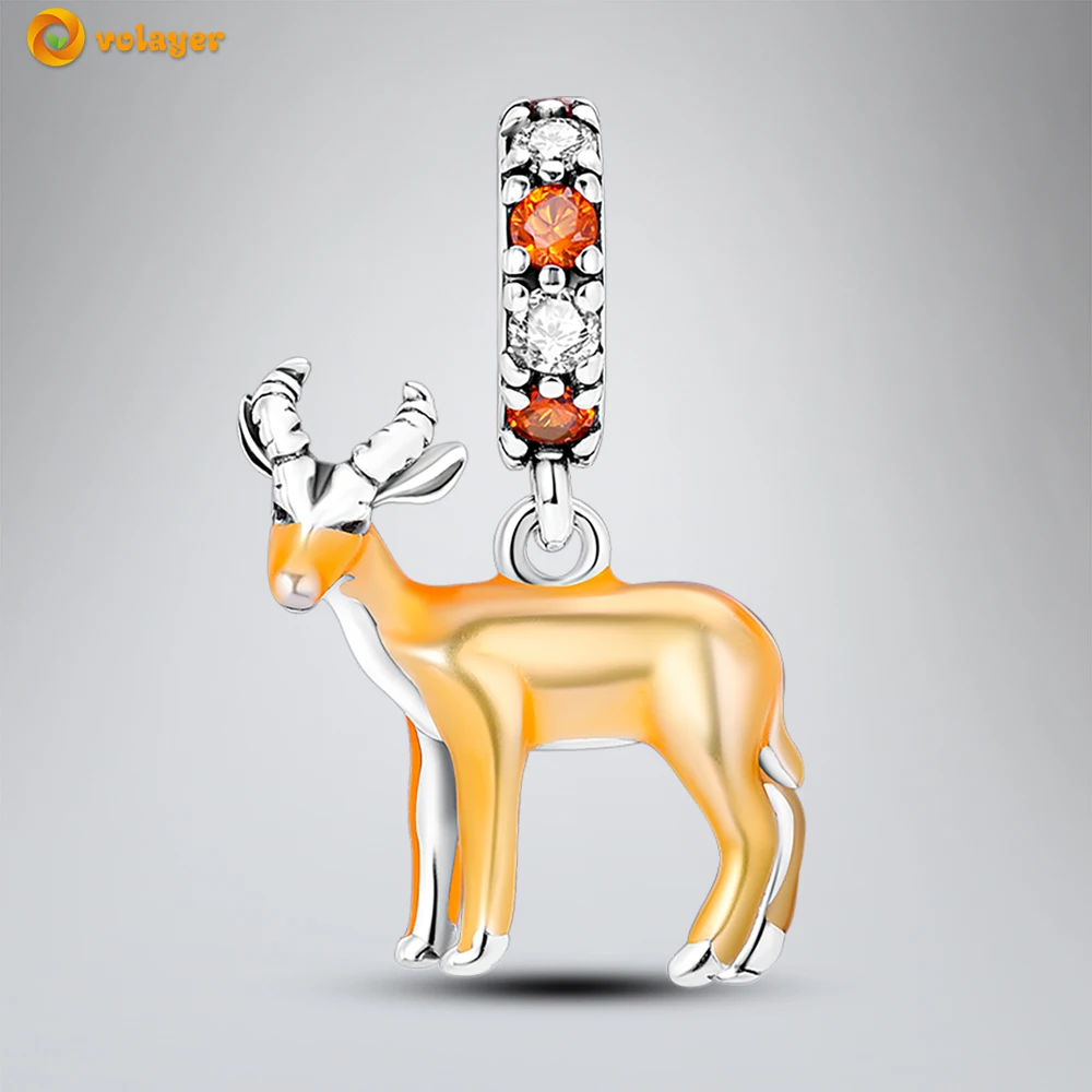 

Volayer 925 Sterling Silver Beads Antelope Dangle Charm fit Original Pandora Bracelets for Women Jewelry Making Free Shipping