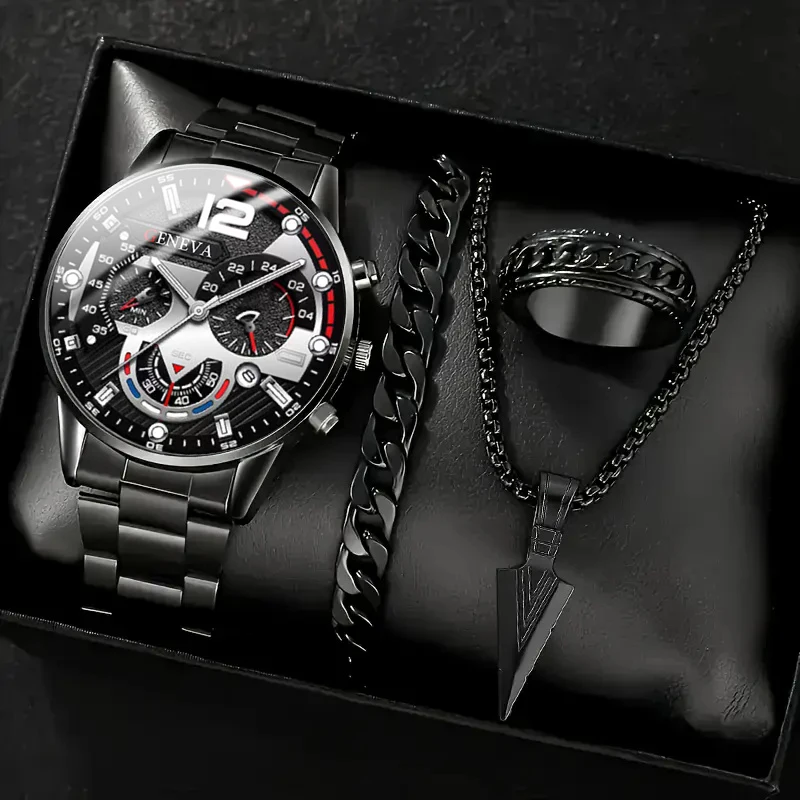 4 قطع أزياء الرجال الفاخرة ساعة كوارتز Spearhead ق...