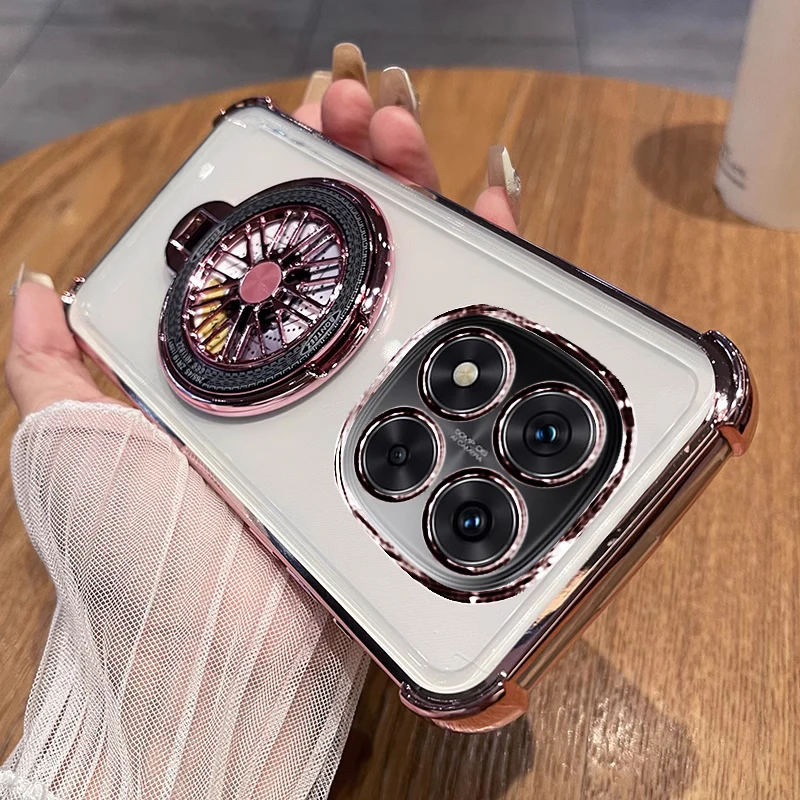 Clear Shockproof Plating Phone Holder Case