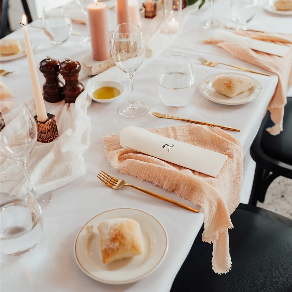 12pcs Wedding Birthday Party Decoration 100% Cotton Restaurant Napkins Cheesecloth Gauze Table Runner Cloth Napkins Table Cloth