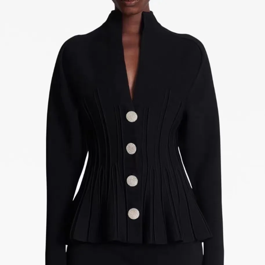 

Set For Women 2024 New Slim Waist V-neck Single Breasted Solid Color Casual Long Sleeve Cardigan or High Waist A-line Mini Skirt