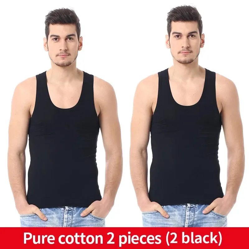 2-piece MEN'S Four Seasons Slim Vest Leisure Fitness Young Middle-aged Men Comfortable Bottoming