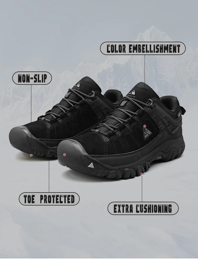 HIKEUP New Men Hiking Shoes High Quality Durable Leather Climbing Shoes Outdoor Walking Sneakers Rubber Sole Factory Outlet