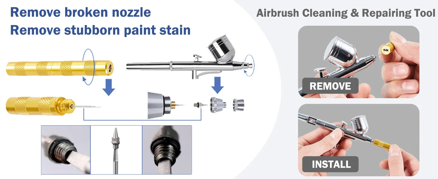 Joystar Airbrush-Reinigungsset, Airbrush-Spritzpistole, Waschreinigungswerkzeug-Set, Nadeldüse, Bürste, Glasreinigung, Topflappen, Flasche – Detail 5
