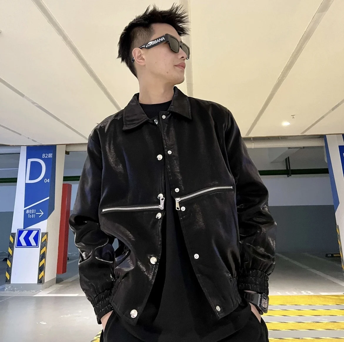 Fashion Spring Autumn Men's New Fried Street Half Zipper Design Polo Collar Jacket All-match Personality Long Sleeve Coats