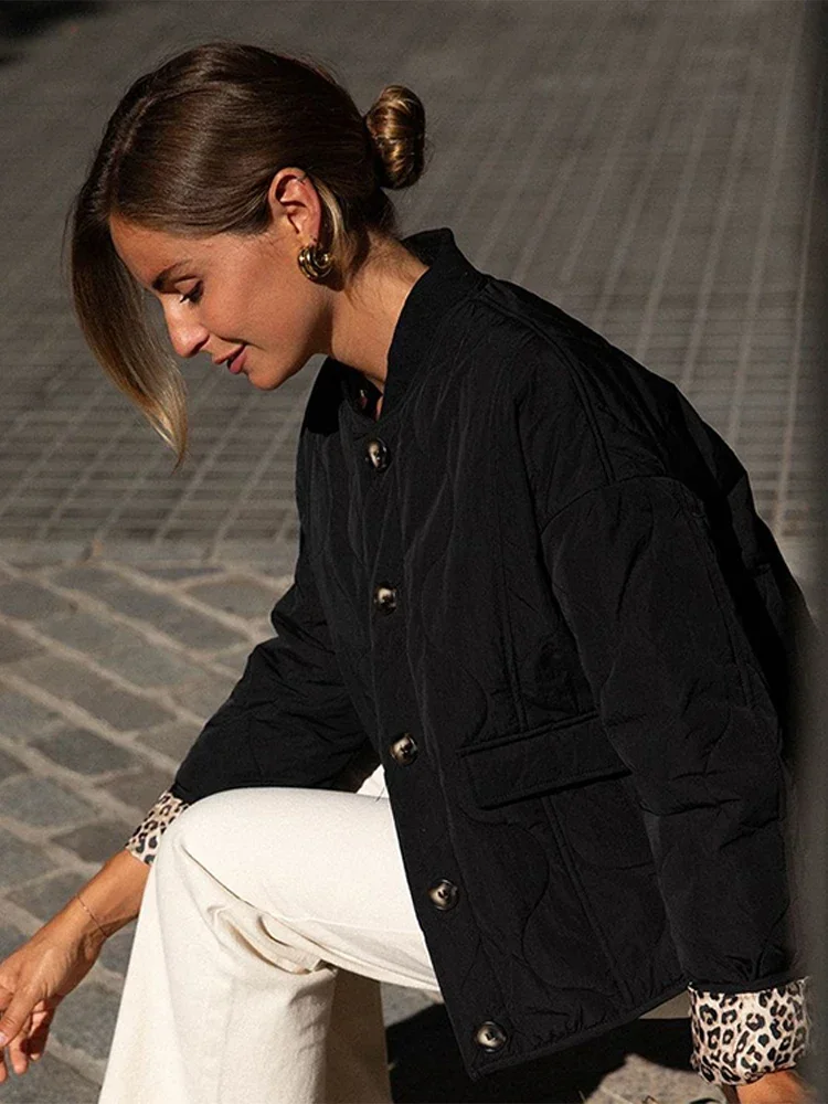 Autumn Padded Jackets For Woman Loose O-neck Single Breasted Long Sleeve Female Coat 2024 Winter Casual Solid Lady Outwear 5