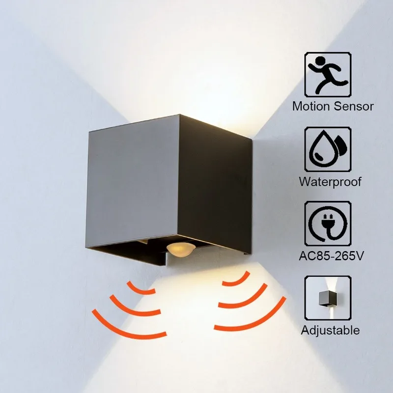 6W 12W Radar Sensor Porch Light Adjustable Angle Square Outdoor & Indoor LED Wall Lights Garden Corridor Lamp Cube Wall Sconce