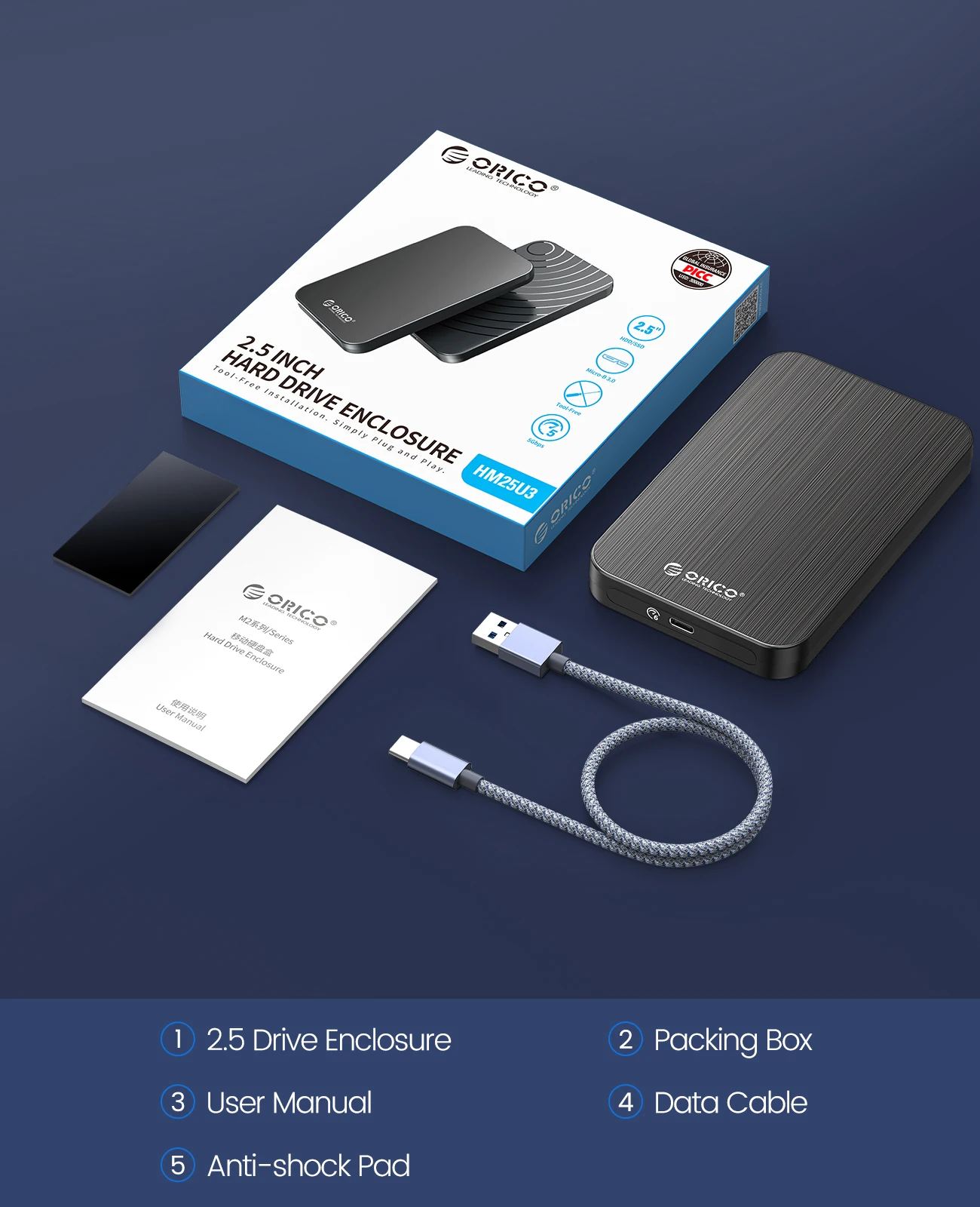 Orico-caixa de Gabinete de Disco Rígido Caixa Hdd Sata Iii Iii ii i Hdd e Ssd Box Compatível com Usb 3.1 6gbps Mm-95 mm - Imagem 6