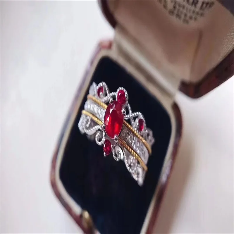 

Natural Ruby Ring 925 Sterling Silver Ladies Adjustable Ring Vintage Style Gifts for Women